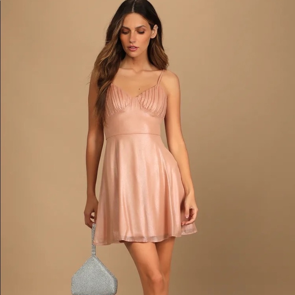 Blush Metallic Bustier Mini Skater Dress
